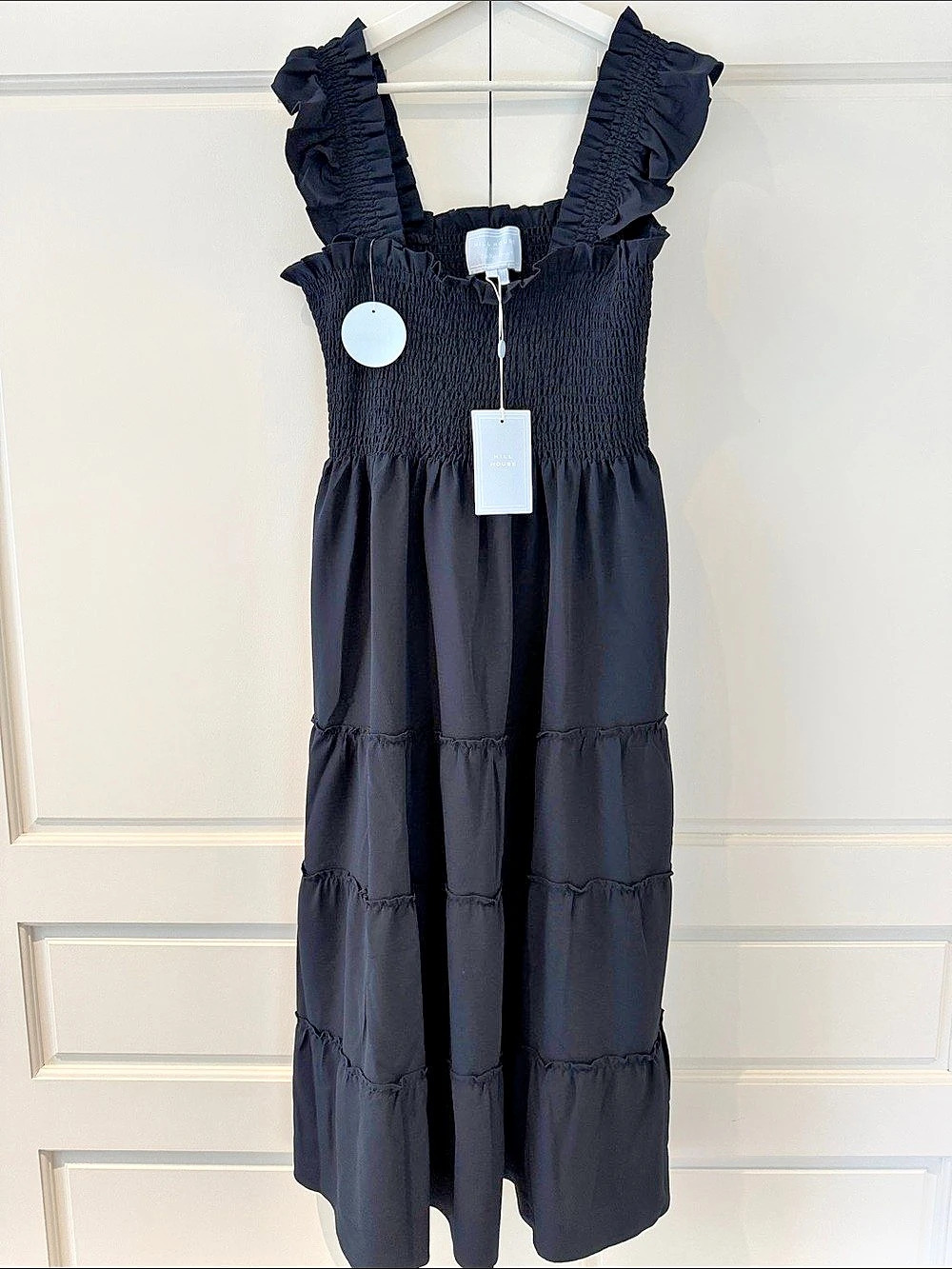 Hill House Home The Ellie Nap Dress Black Smocked Midi Dress Large NWT